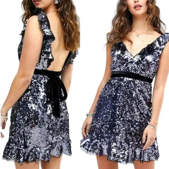 FREE PEOPLE Sequin Ruffle Dress Tulle Balletcore Coquette Cocktail Glam S 2 4 - Picture 3 of 4